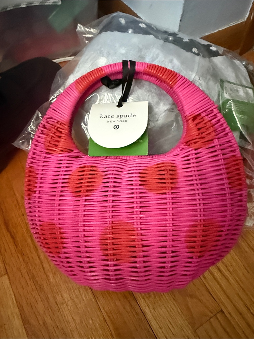 kate spade Pink and Red Woven Round Mini Bag